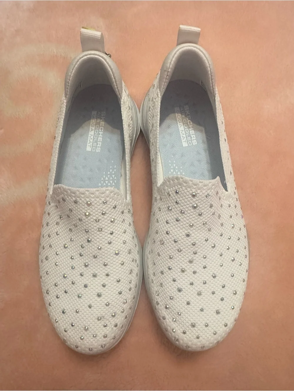 Skechers White Slip-On Rhinestone Knit Sneakers